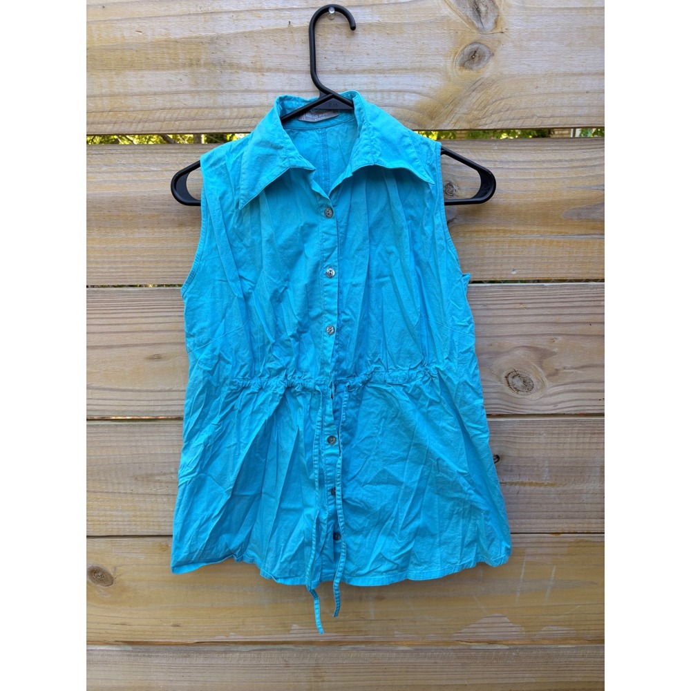 Ilitia Materna Womens Turquoise Blue Sleeveless Button Down Maternity Top Small